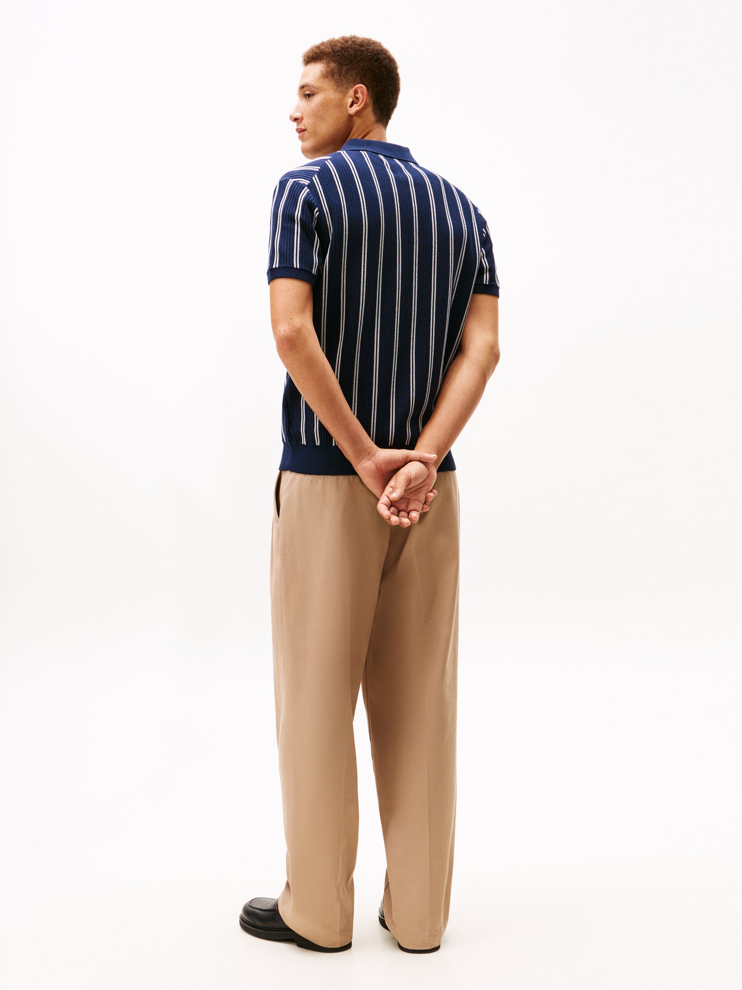 KNITTED VERTICAL STRIPE SS POLO