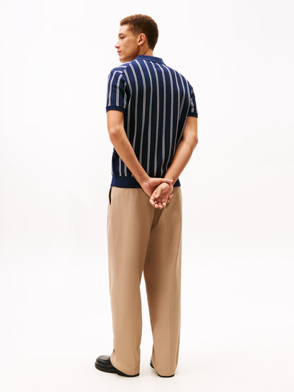 KNITTED VERTICAL STRIPE SS POLO