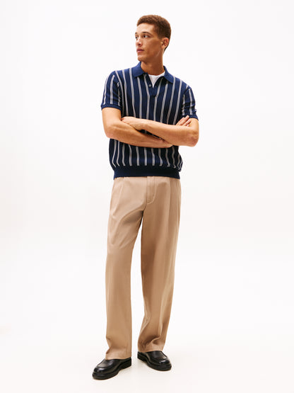 KNITTED VERTICAL STRIPE SS POLO
