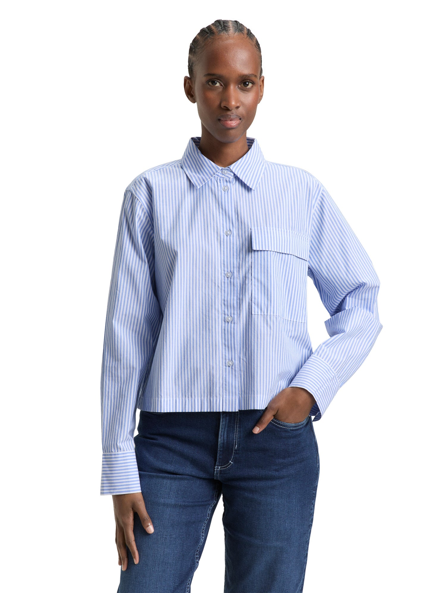 Tom Tailor Denim Damen Hemdbluse Boxy Fit mit Brusttasche 100% Baumwolle