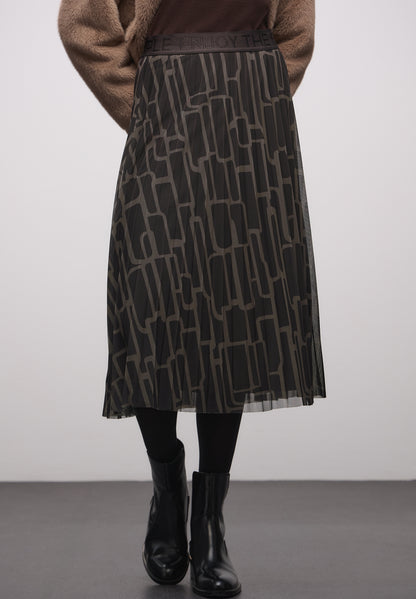 Street One Damen Midi-Rock mit grafischem Muster und elastischem Bund