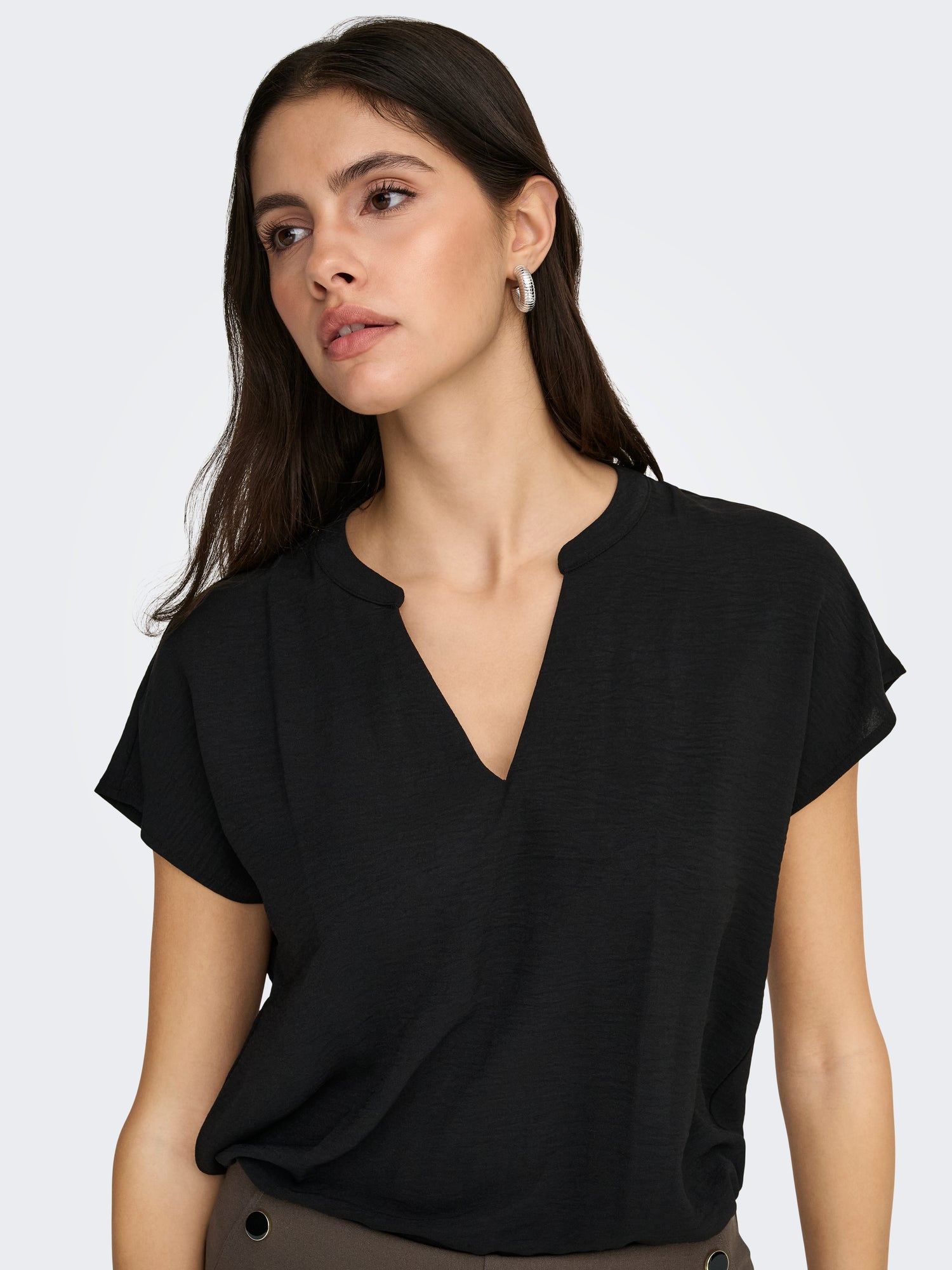 ONLY JdY JDY Damen Top V-Ausschnitt Kurzarm Voluminöser Armschnitt Mittelsohle Kork