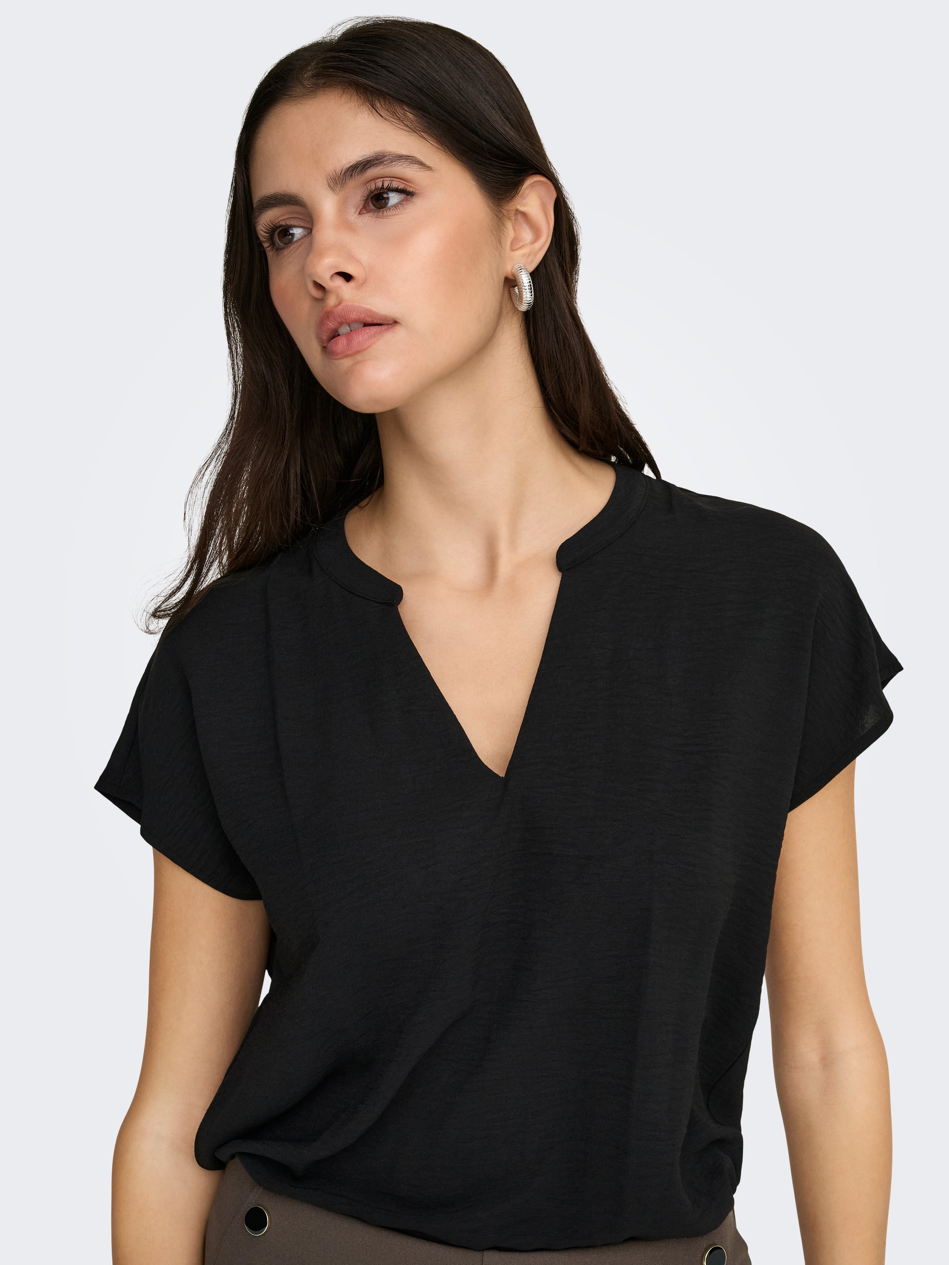 ONLY JdY JDY Damen Top V-Ausschnitt Kurzarm Voluminöser Armschnitt Mittelsohle Kork