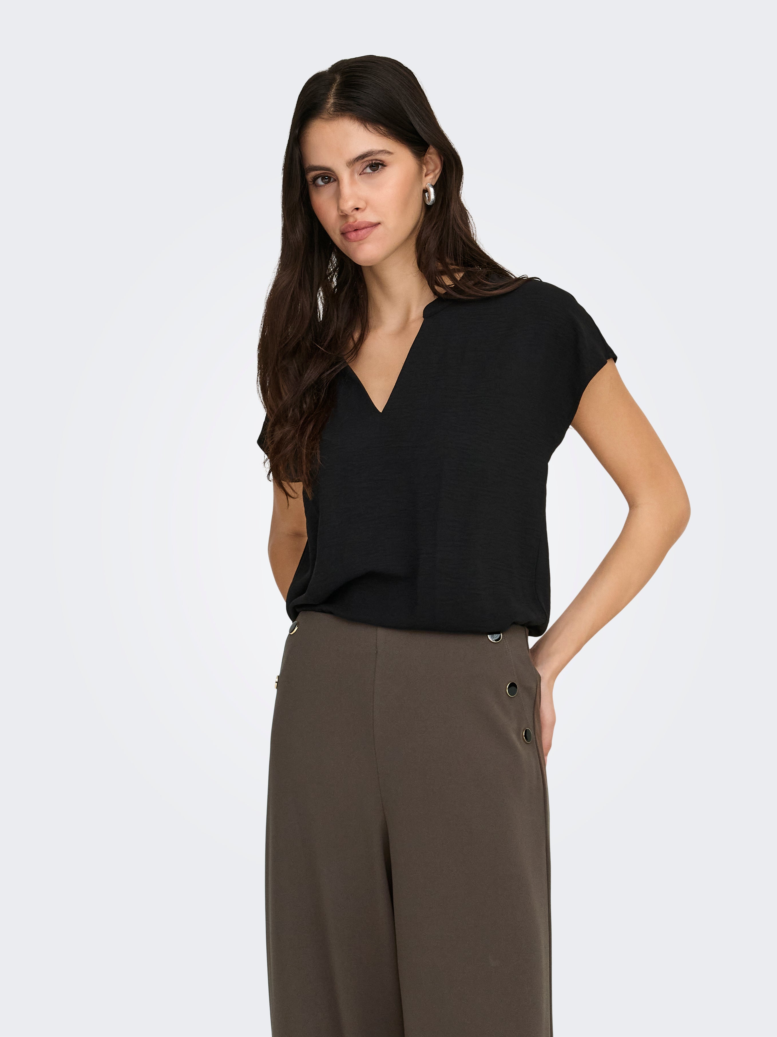 ONLY JdY JDY Damen Top V-Ausschnitt Kurzarm Voluminöser Armschnitt Mittelsohle Kork