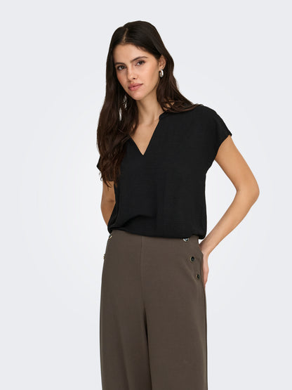ONLY JdY JDY Damen Top V-Ausschnitt Kurzarm Voluminöser Armschnitt Mittelsohle Kork