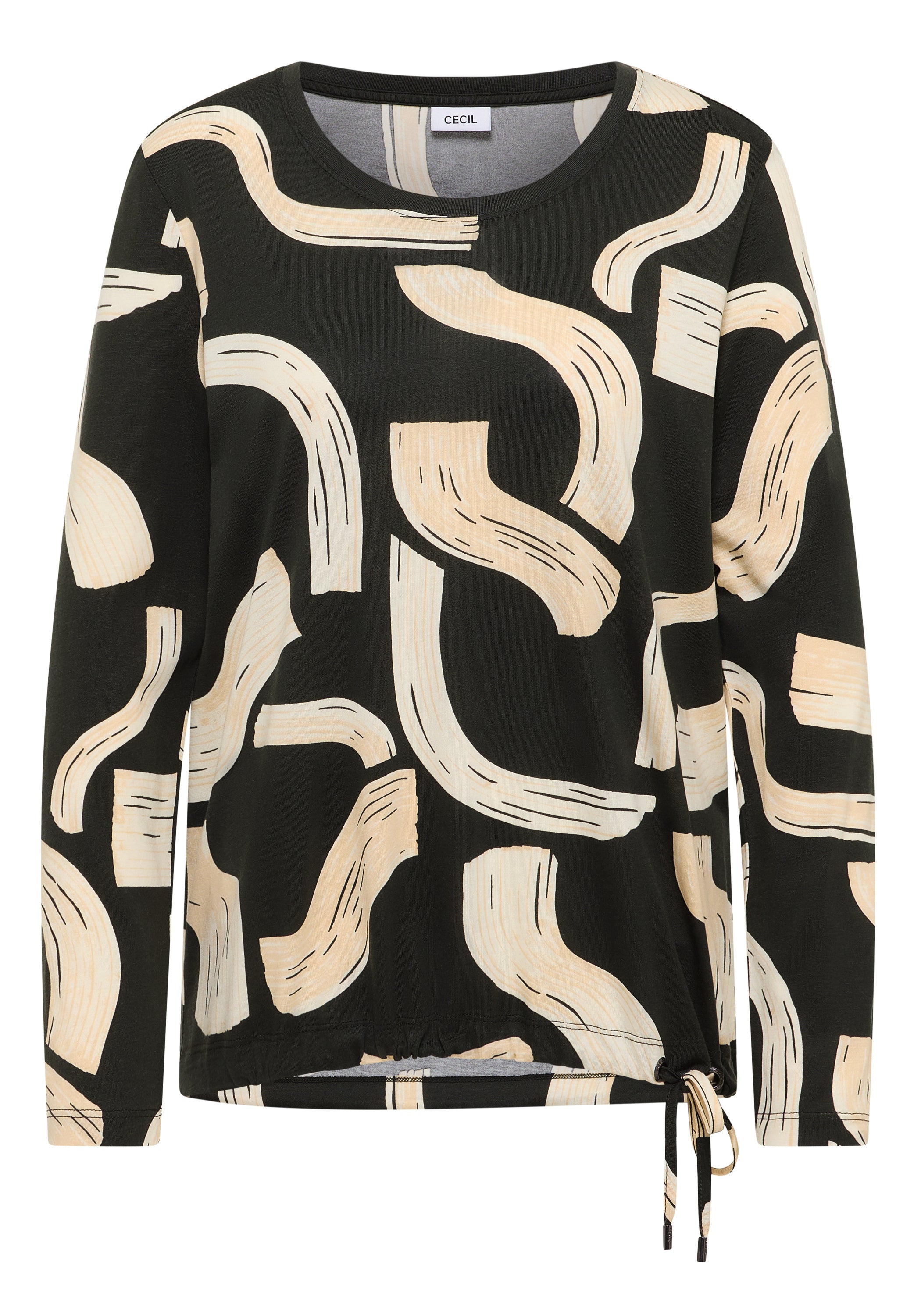 CECIL Damen Langarmshirt Tunnelzug Rundhalsausschnitt Modal Baumwolle