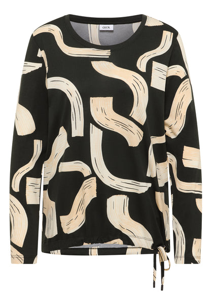 CECIL Damen Langarmshirt Tunnelzug Rundhalsausschnitt Modal Baumwolle