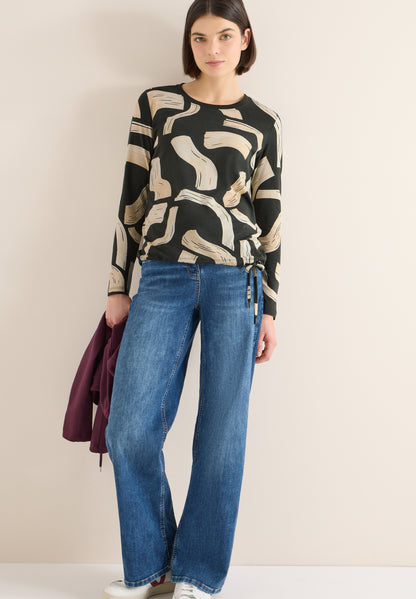 CECIL Damen Langarmshirt Tunnelzug Rundhalsausschnitt Modal Baumwolle