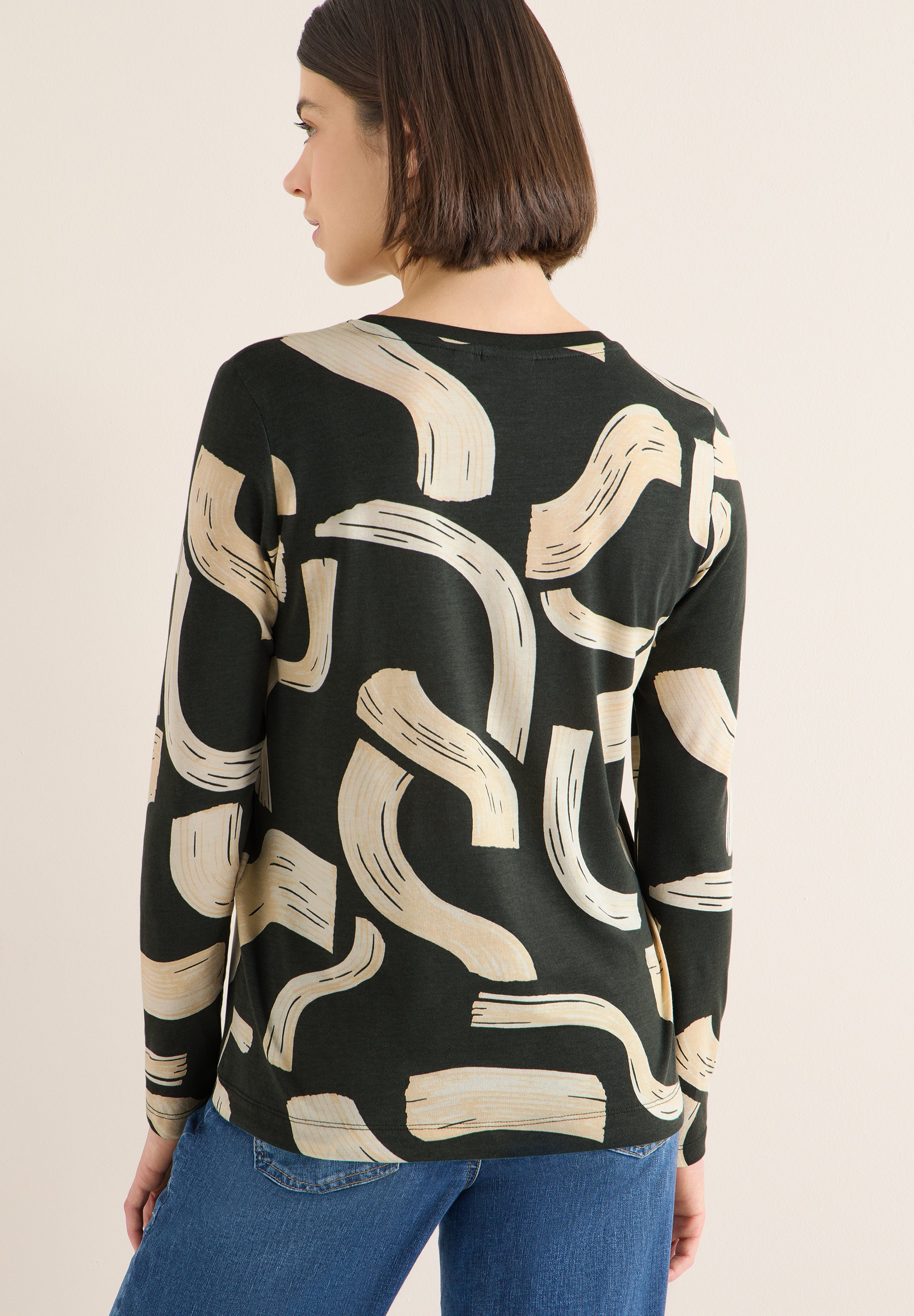 CECIL Damen Langarmshirt Tunnelzug Rundhalsausschnitt Modal Baumwolle