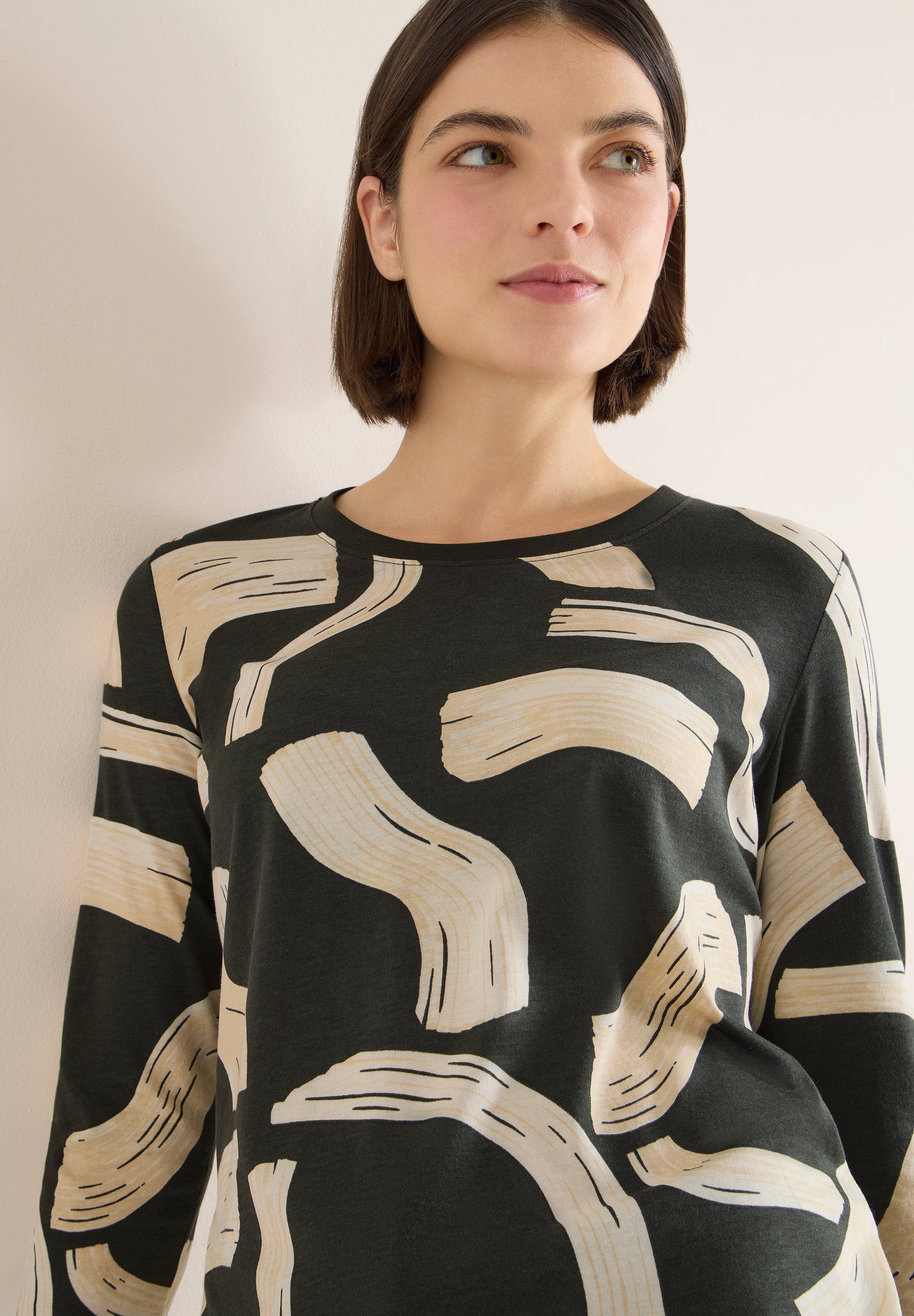 CECIL Damen Langarmshirt Tunnelzug Rundhalsausschnitt Modal Baumwolle