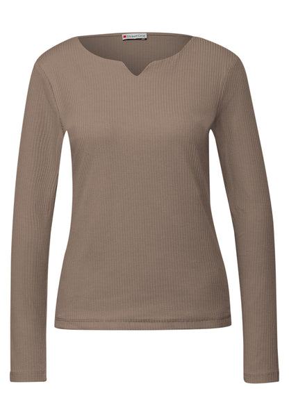 Street One Damen Langarmshirt Rundhalsausschnitt Schlitzdetail Stretch Baumwolle
