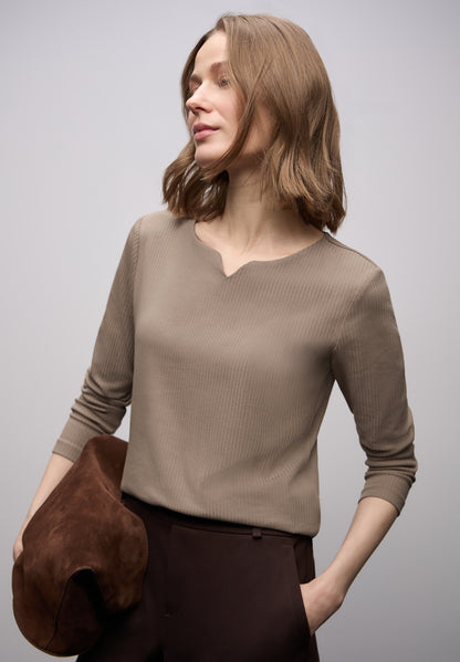 Street One Damen Langarmshirt Rundhalsausschnitt Schlitzdetail Stretch Baumwolle