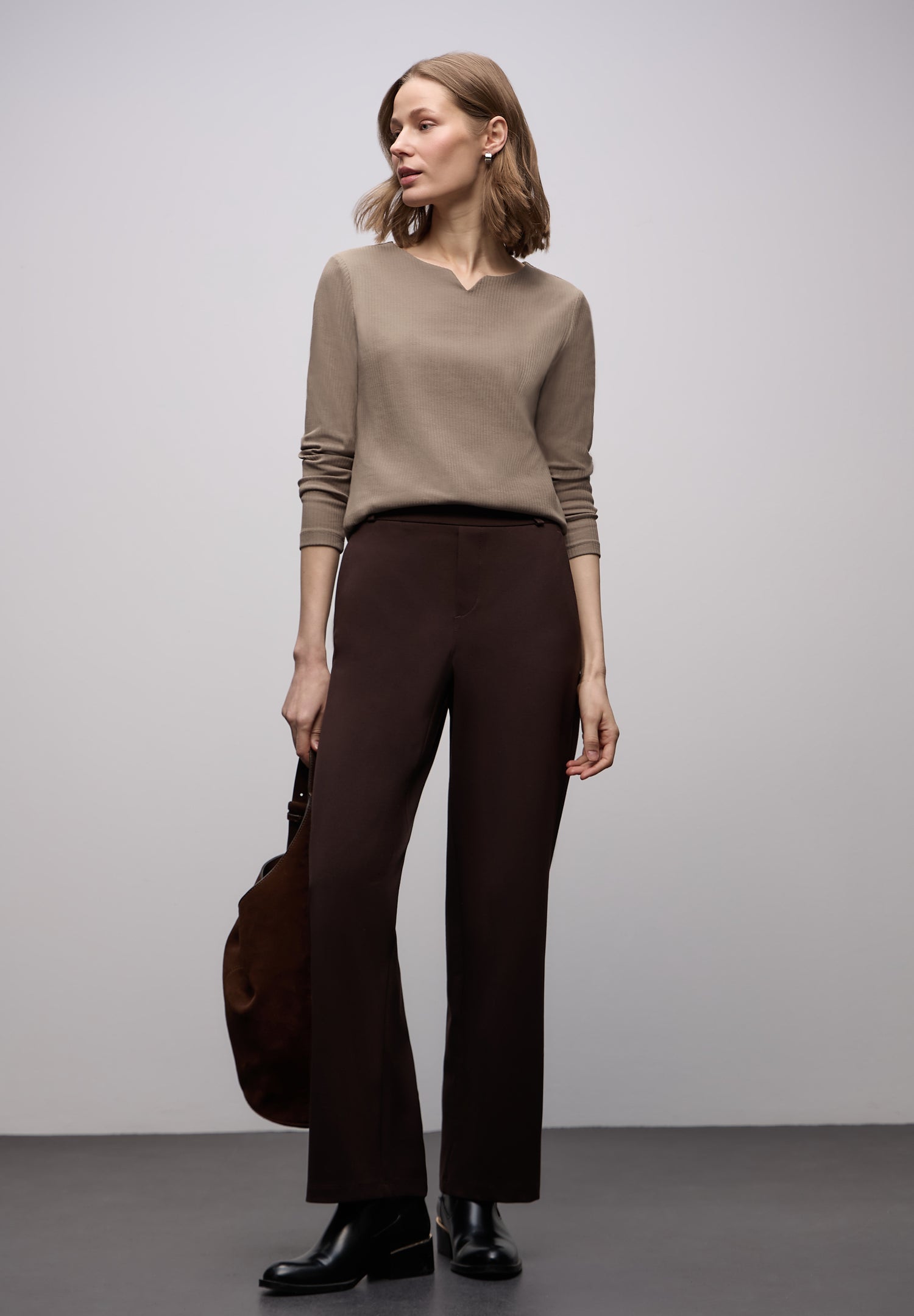 Street One Damen Langarmshirt Rundhalsausschnitt Schlitzdetail Stretch Baumwolle