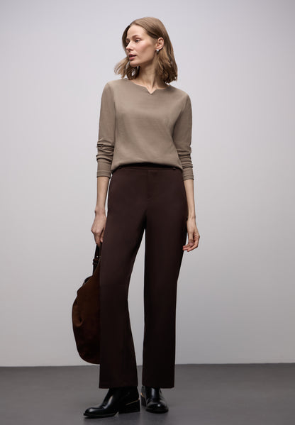 Street One Damen Langarmshirt Rundhalsausschnitt Schlitzdetail Stretch Baumwolle