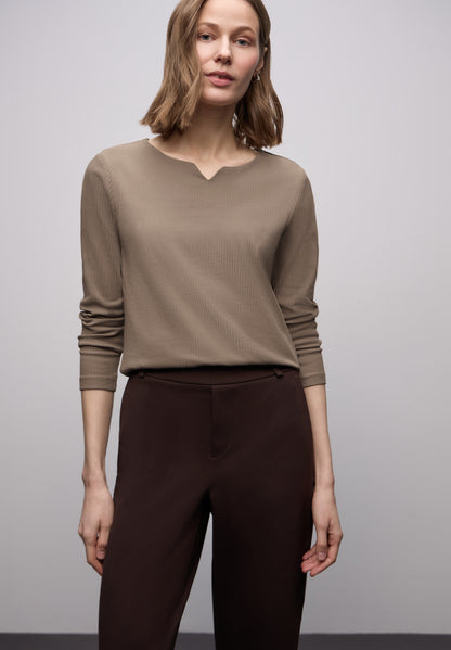 Street One Damen Langarmshirt Rundhalsausschnitt Schlitzdetail Stretch Baumwolle