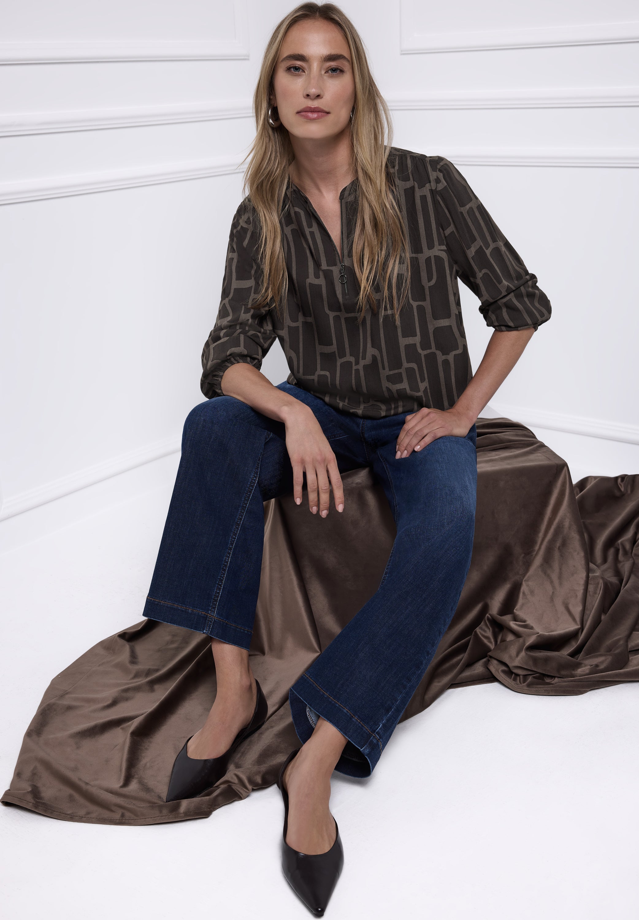 Street One Damen Tunika Split Neck Langarm Grafisches Muster Viskose