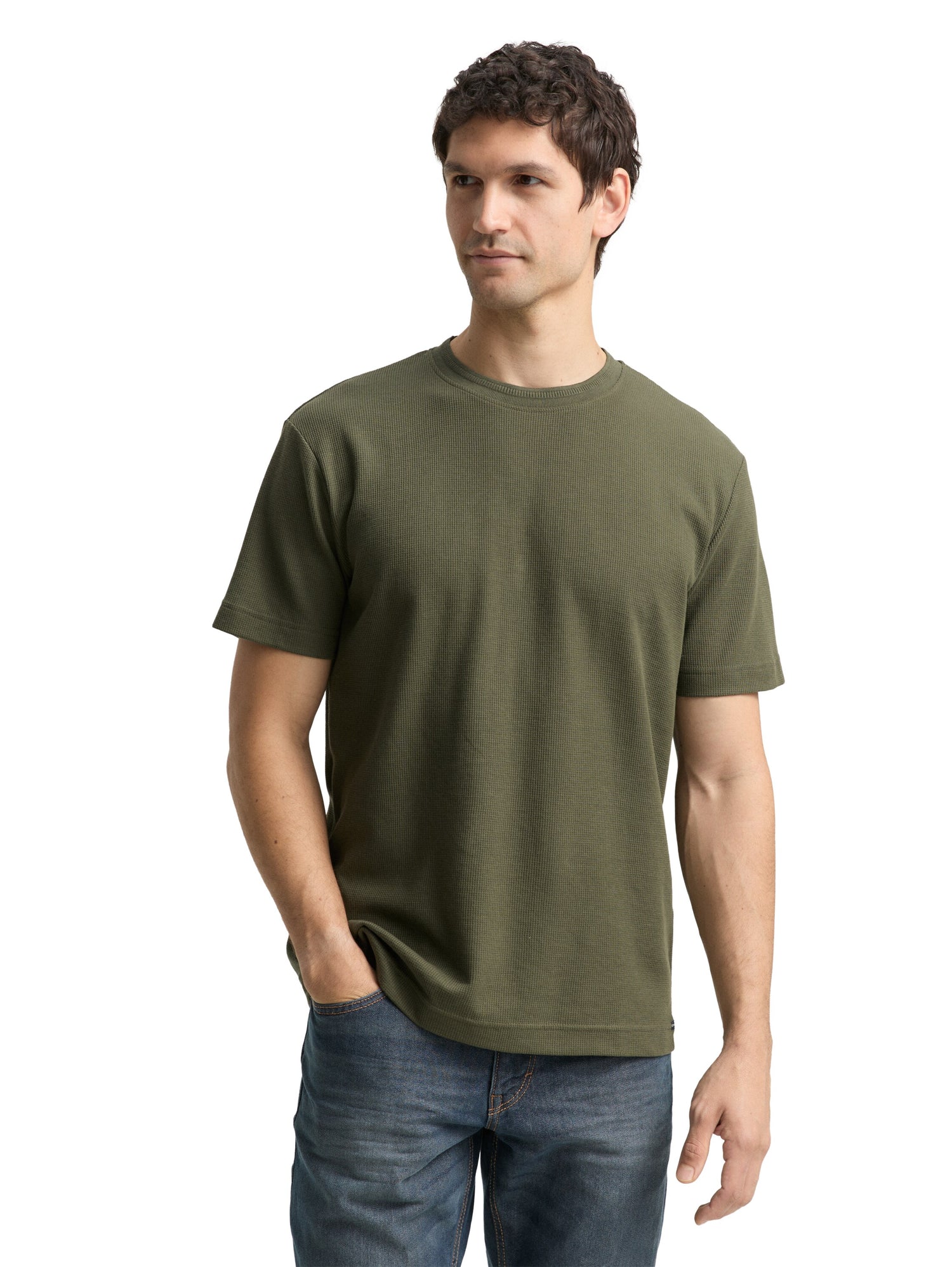 Tom Tailor Denim Herren T-Shirt Waffel-Optik Baumwolle Polyester