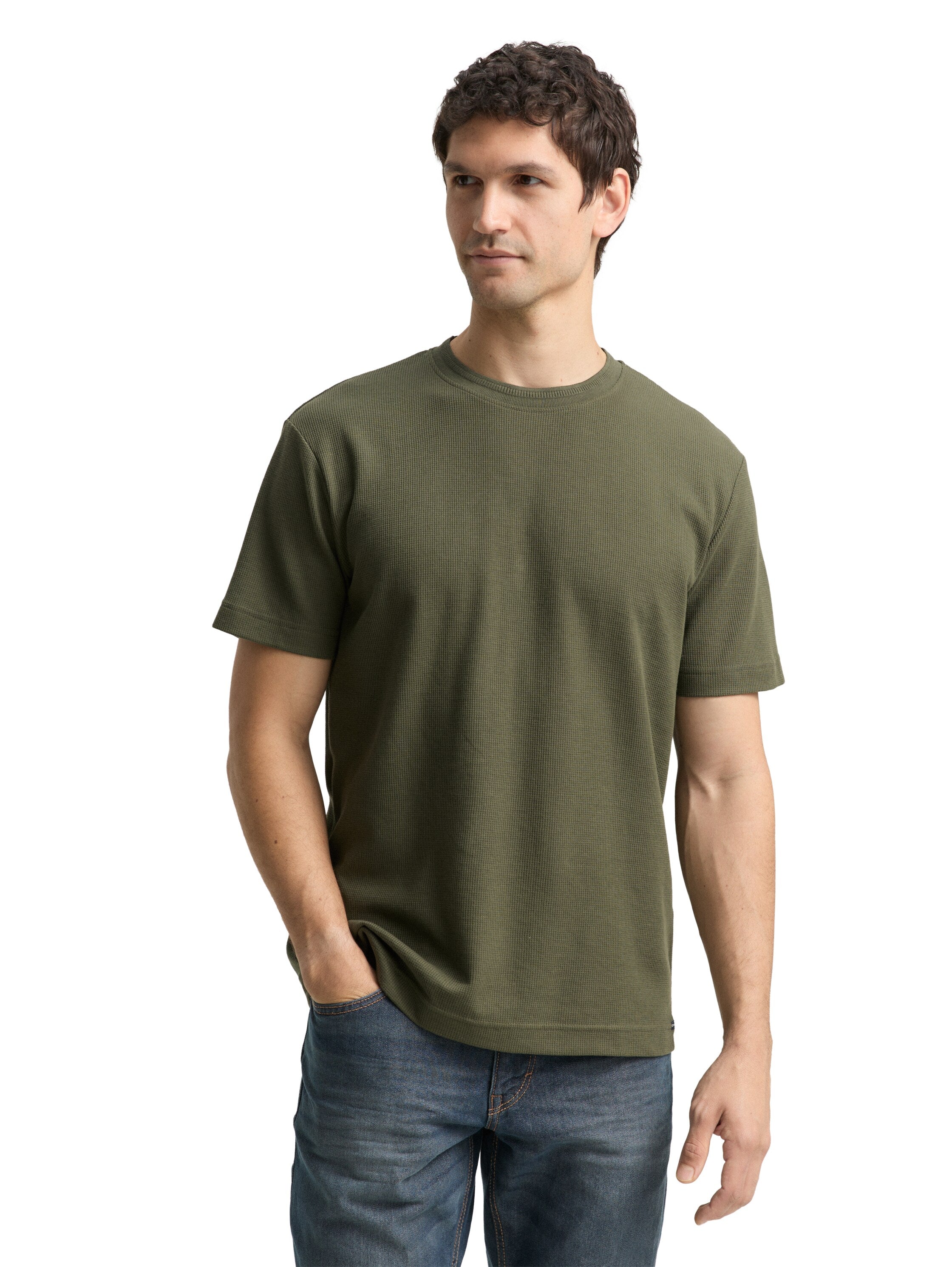 Tom Tailor Denim Herren T-Shirt Waffel-Optik Baumwolle Polyester