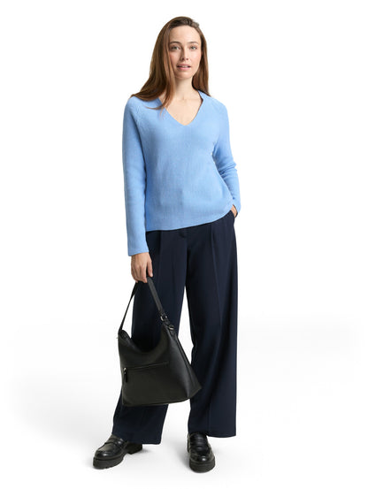 Tom Tailor Denim Female Pullover V-Ausschnitt Rippstruktur Baumwolle