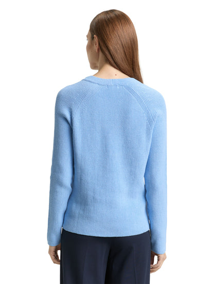 Tom Tailor Denim Female Pullover V-Ausschnitt Rippstruktur Baumwolle