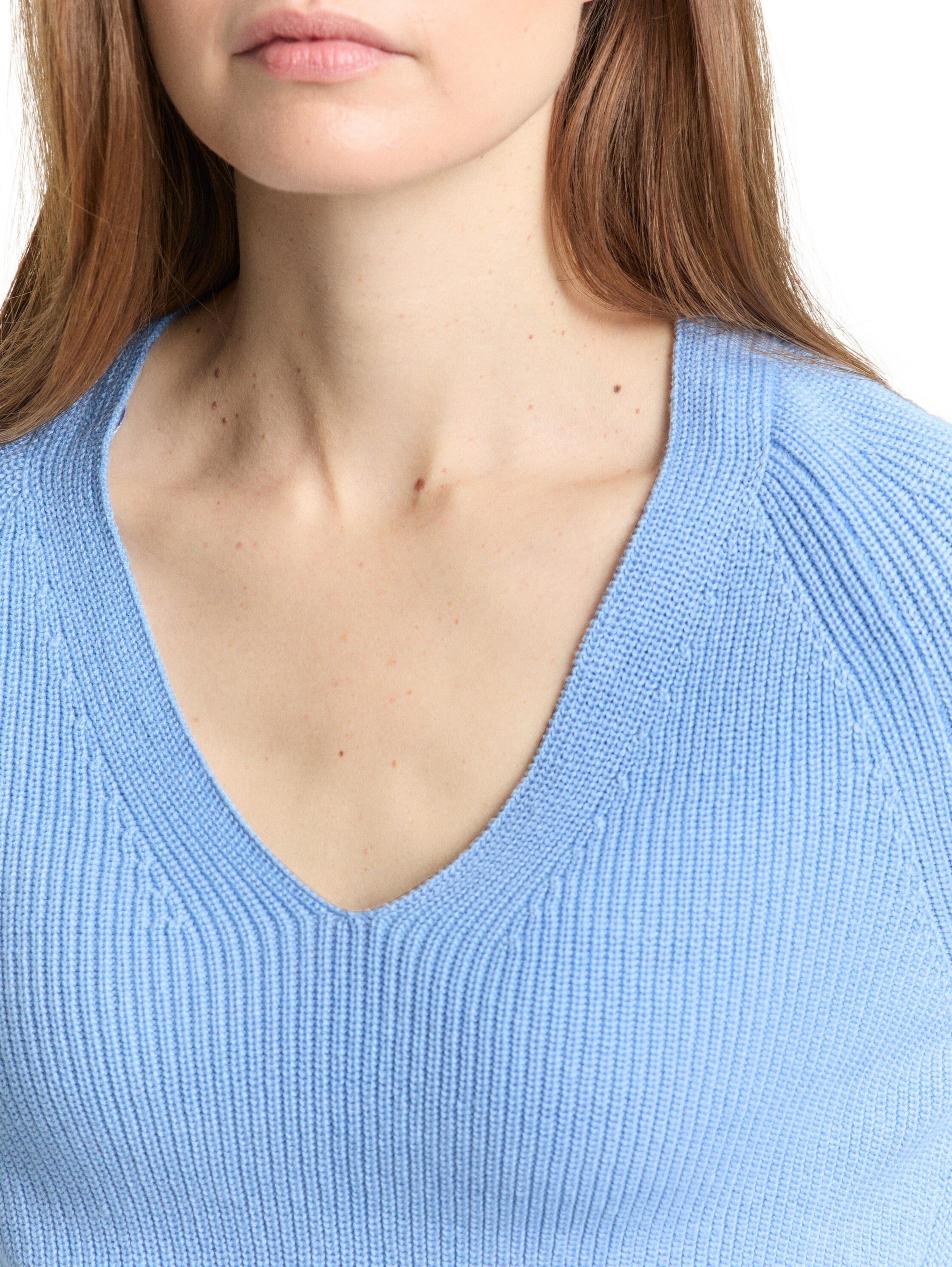 Tom Tailor Denim Female Pullover V-Ausschnitt Rippstruktur Baumwolle