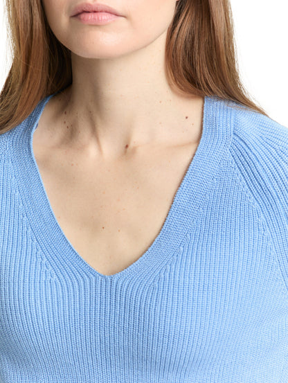 Tom Tailor Denim Female Pullover V-Ausschnitt Rippstruktur Baumwolle