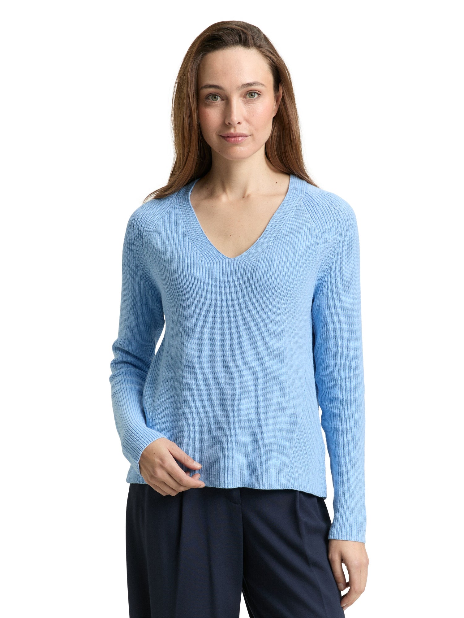 Tom Tailor Denim Female Pullover V-Ausschnitt Rippstruktur Baumwolle