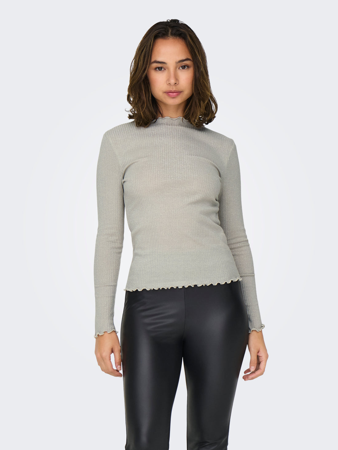 ONLY Glitzer-Effekt Langarm Top Damen Rundhals Baumwolle