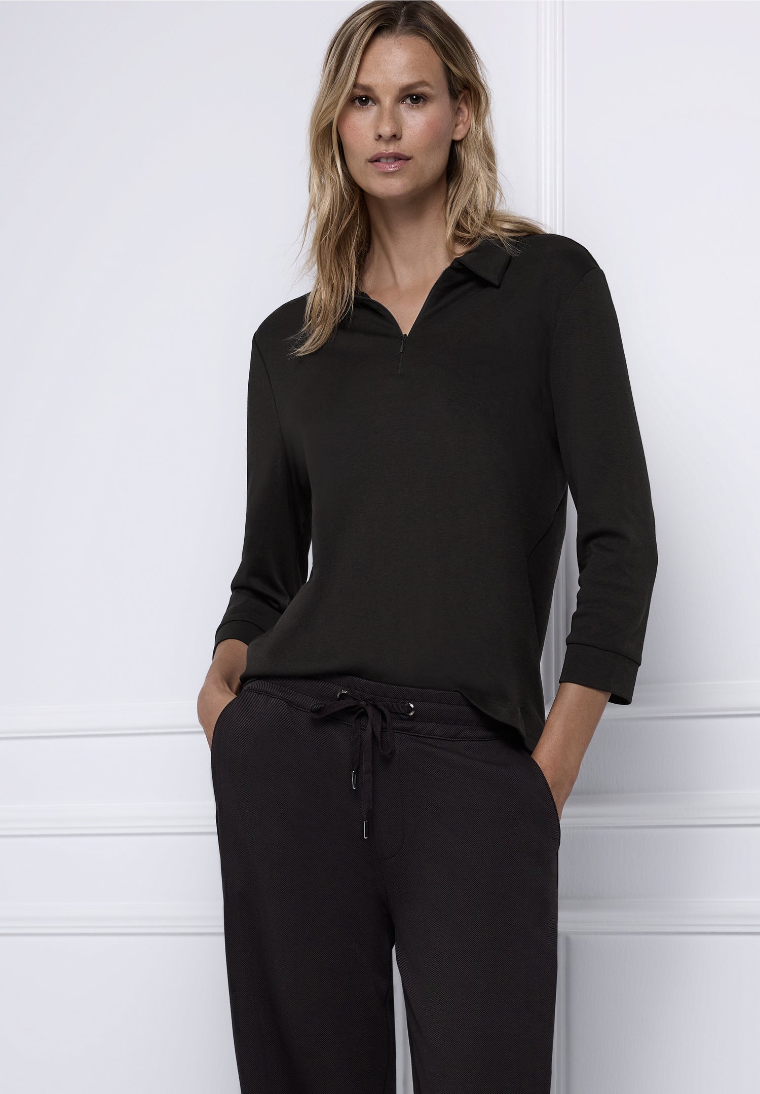 Street One Damen Poloshirt 3/4-Arm Zipper Baumwoll-Modal Mix