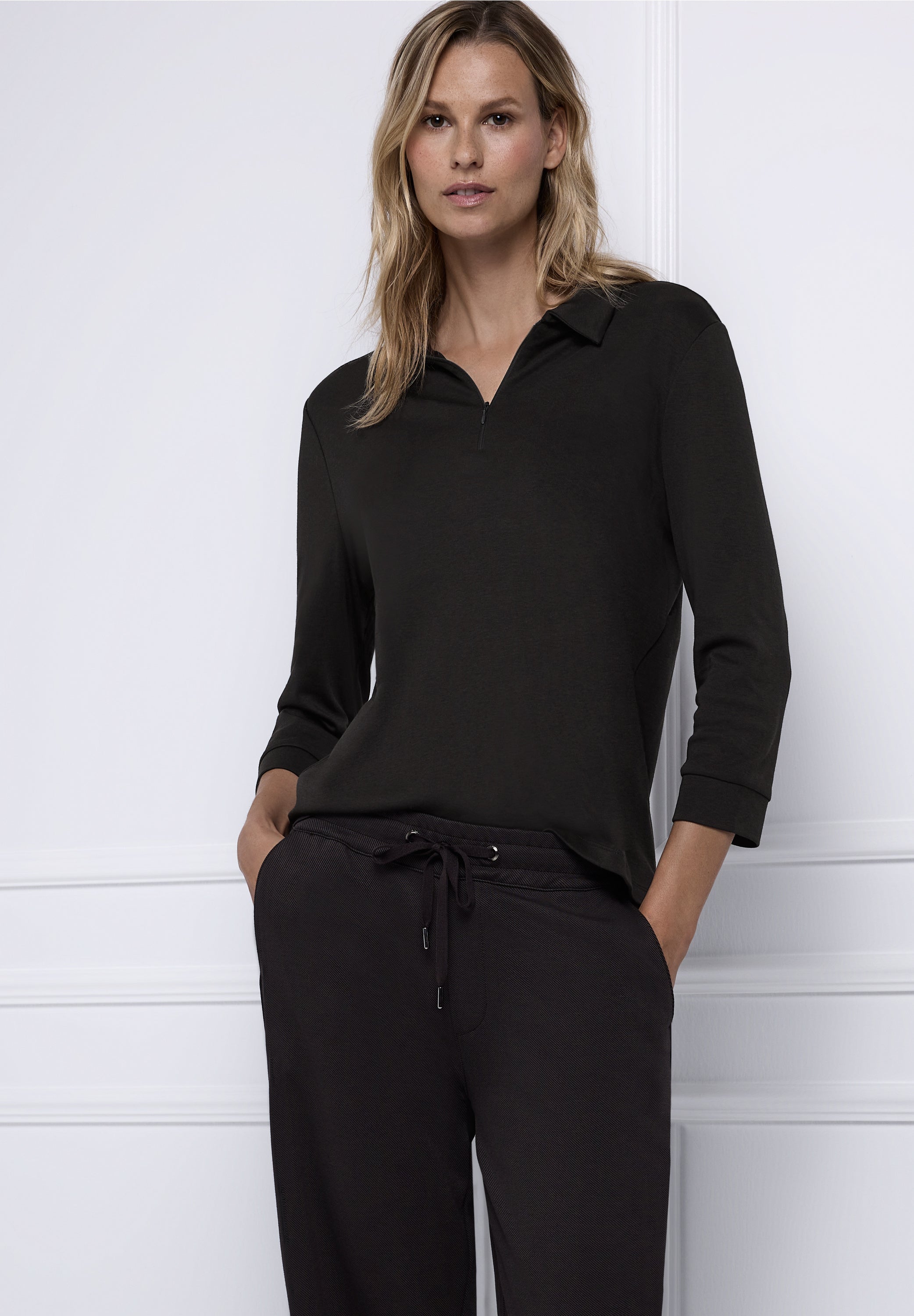 Street One Damen Poloshirt 3/4-Arm Zipper Baumwoll-Modal Mix