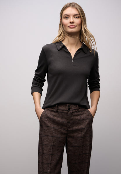 Street One Damen Poloshirt 3/4-Arm Zipper Baumwoll-Modal Mix