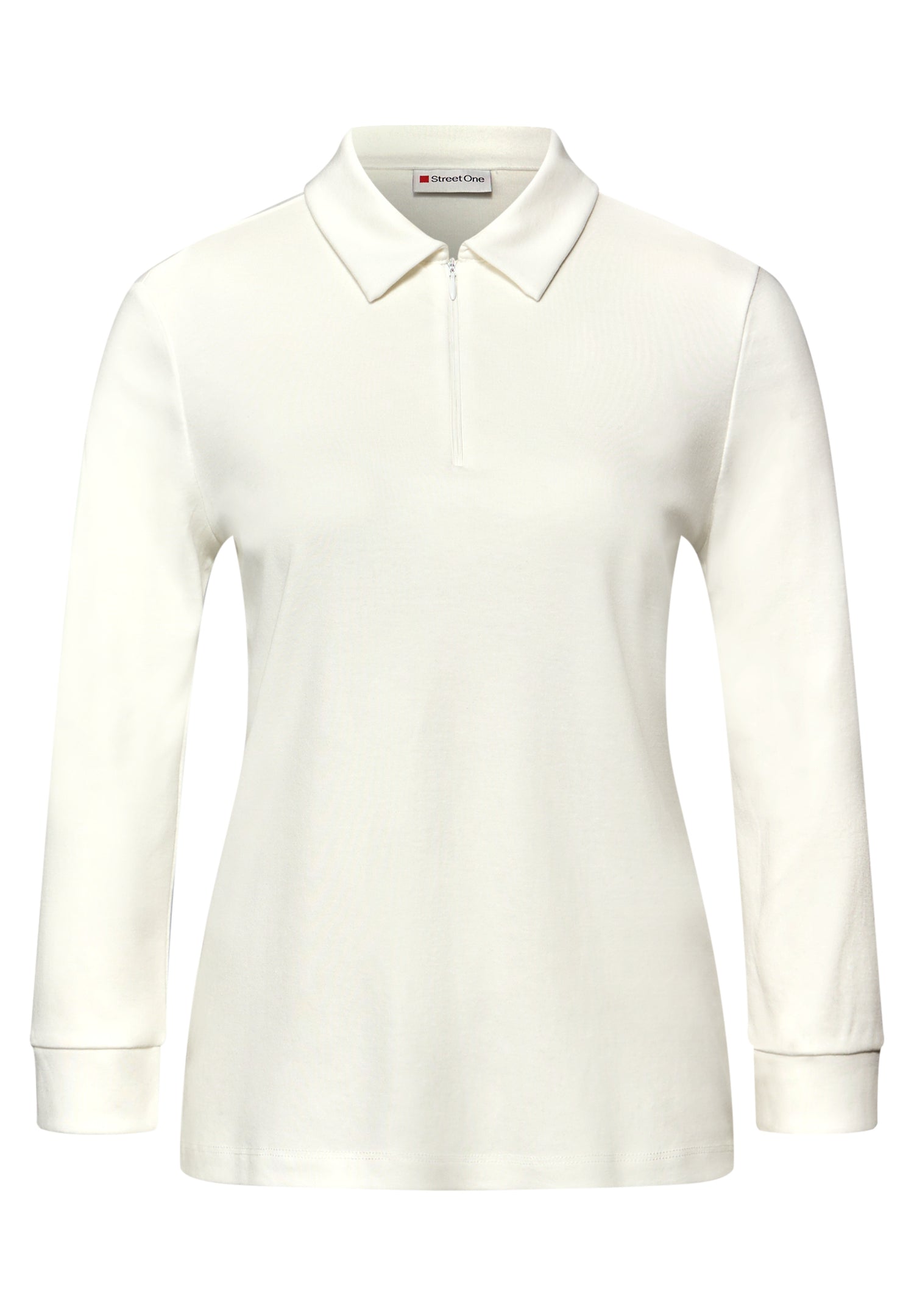 Street One Damen Poloshirt 3/4-Arm Zipper Baumwoll-Modal Mix