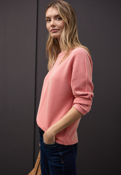 Street One Damen Shirt 3/4-Arm U-Boot-Ausschnitt Strukturmuster
