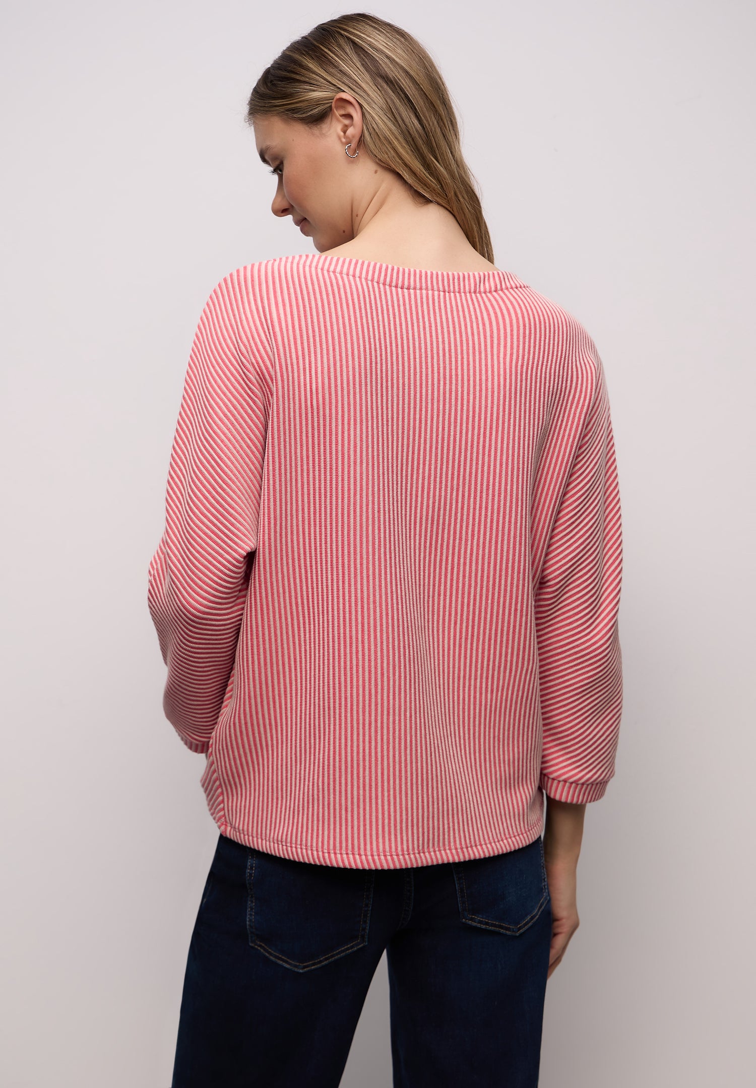 Street One Damen Shirt 3/4-Arm U-Boot-Ausschnitt Strukturmuster