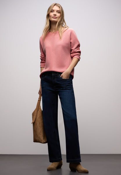 Street One Damen Shirt 3/4-Arm U-Boot-Ausschnitt Strukturmuster