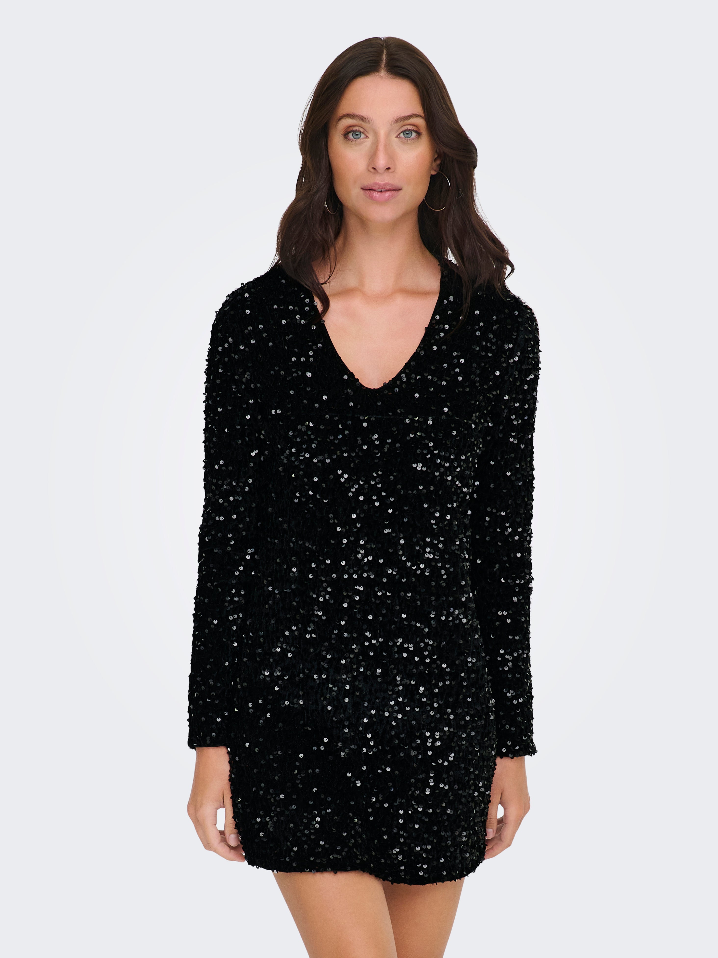 ONLANIKA LS SEQUINS V-NECK DRESS WVN