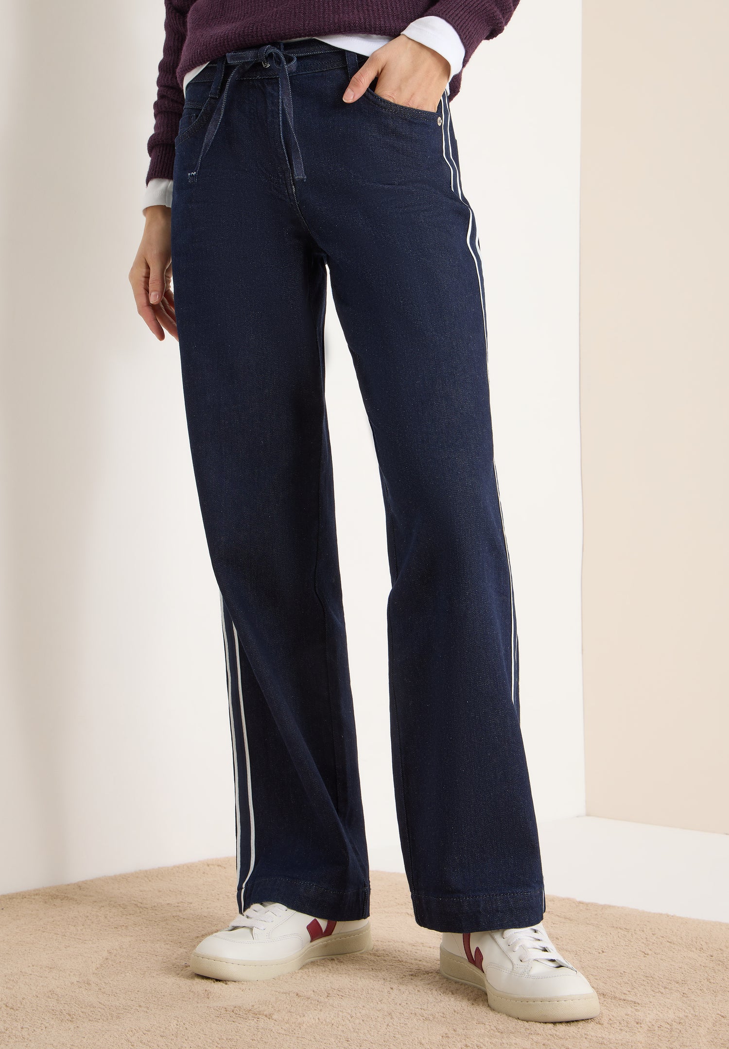 CECIL Damen Jeans Neele Loose Fit High Waist Wide Legs Tunnelzug-Bund