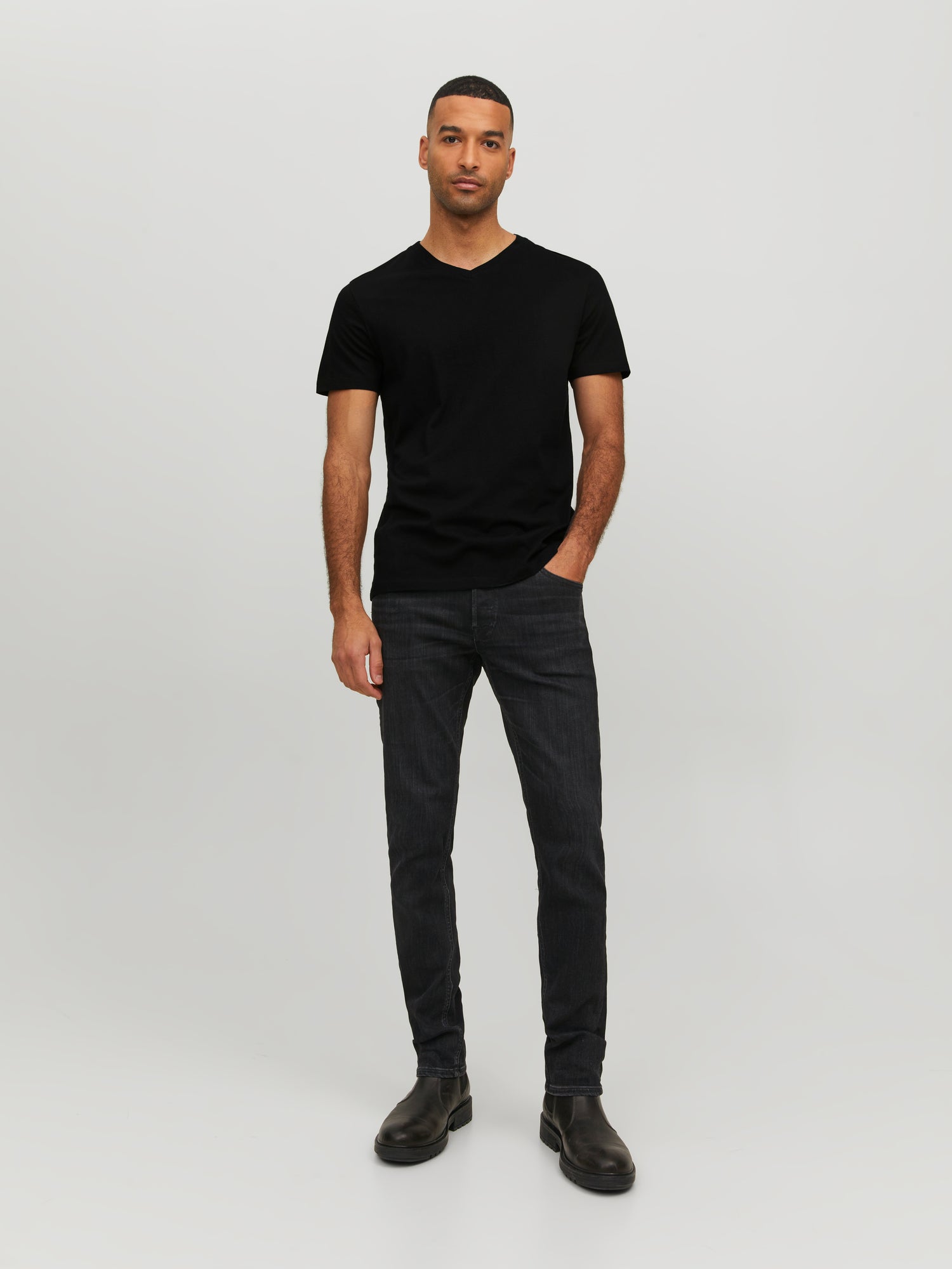 Jack &amp; Jones Bestseller Herren T-Shirt V-Ausschnitt Kurzarm Normal geschnitten 100% Baumwolle