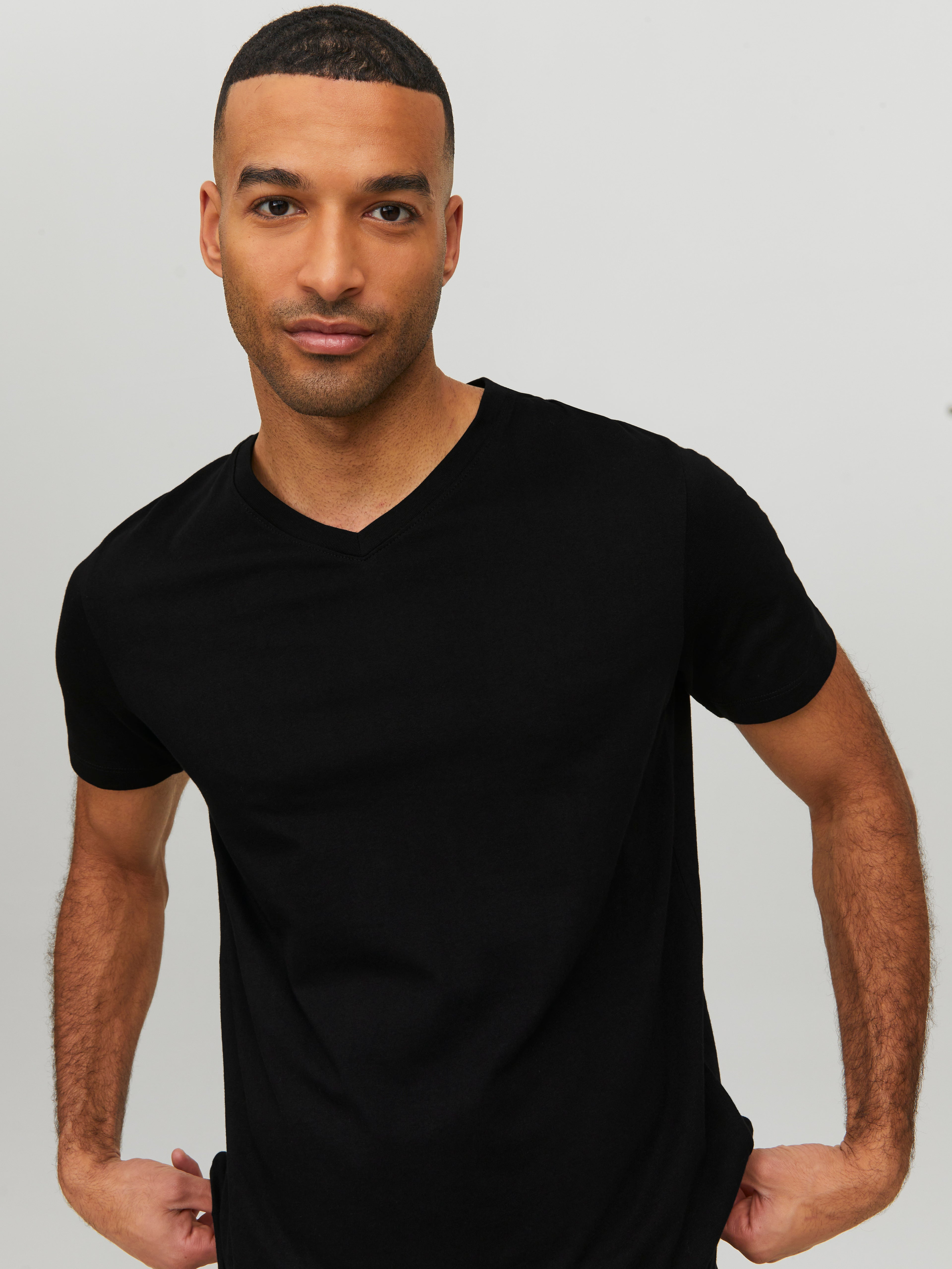Jack &amp; Jones Bestseller Herren T-Shirt V-Ausschnitt Kurzarm Normal geschnitten 100% Baumwolle