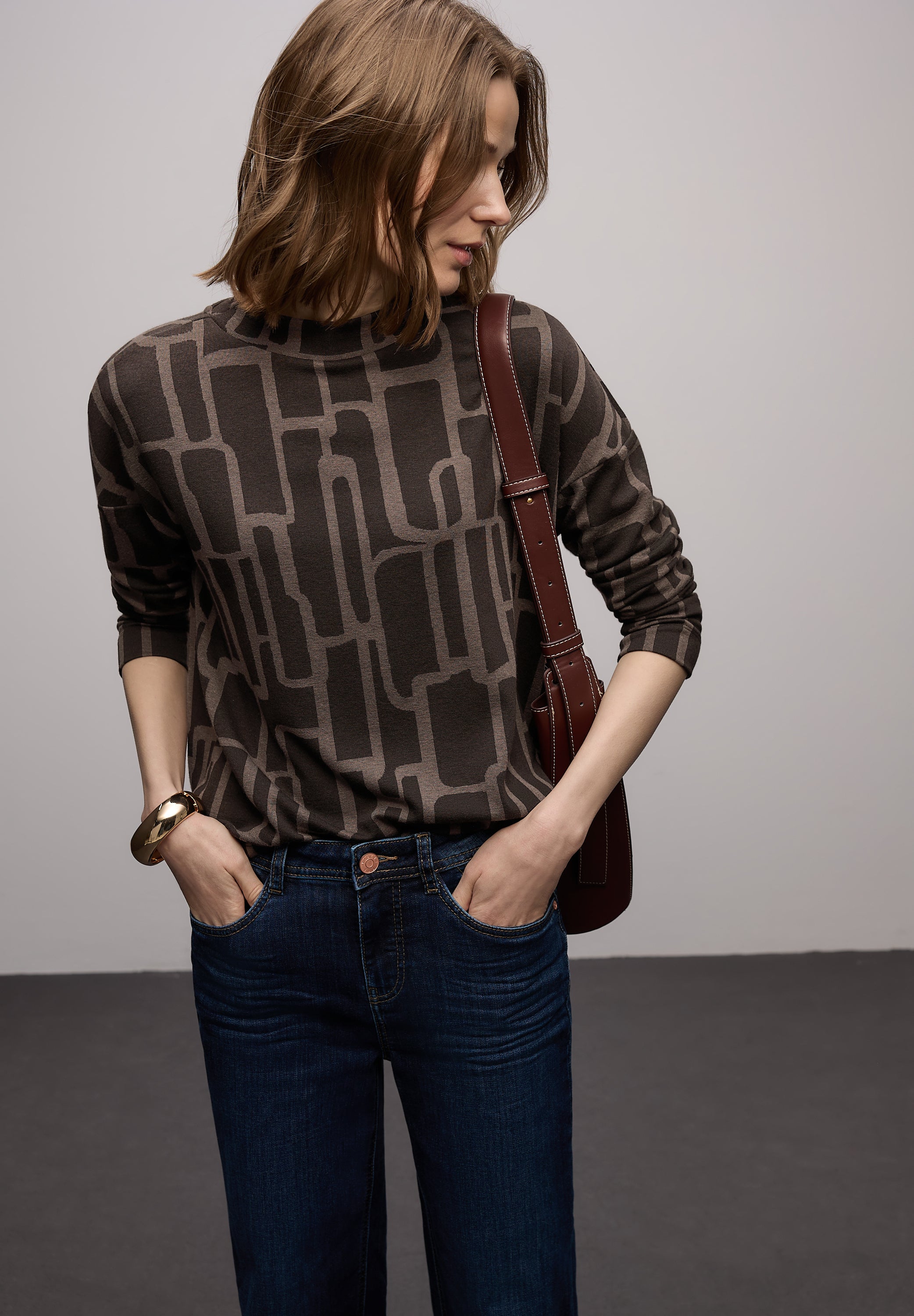 Street One Damen Shirt Turtleneck Langarm Tunnelzug Allover-Print