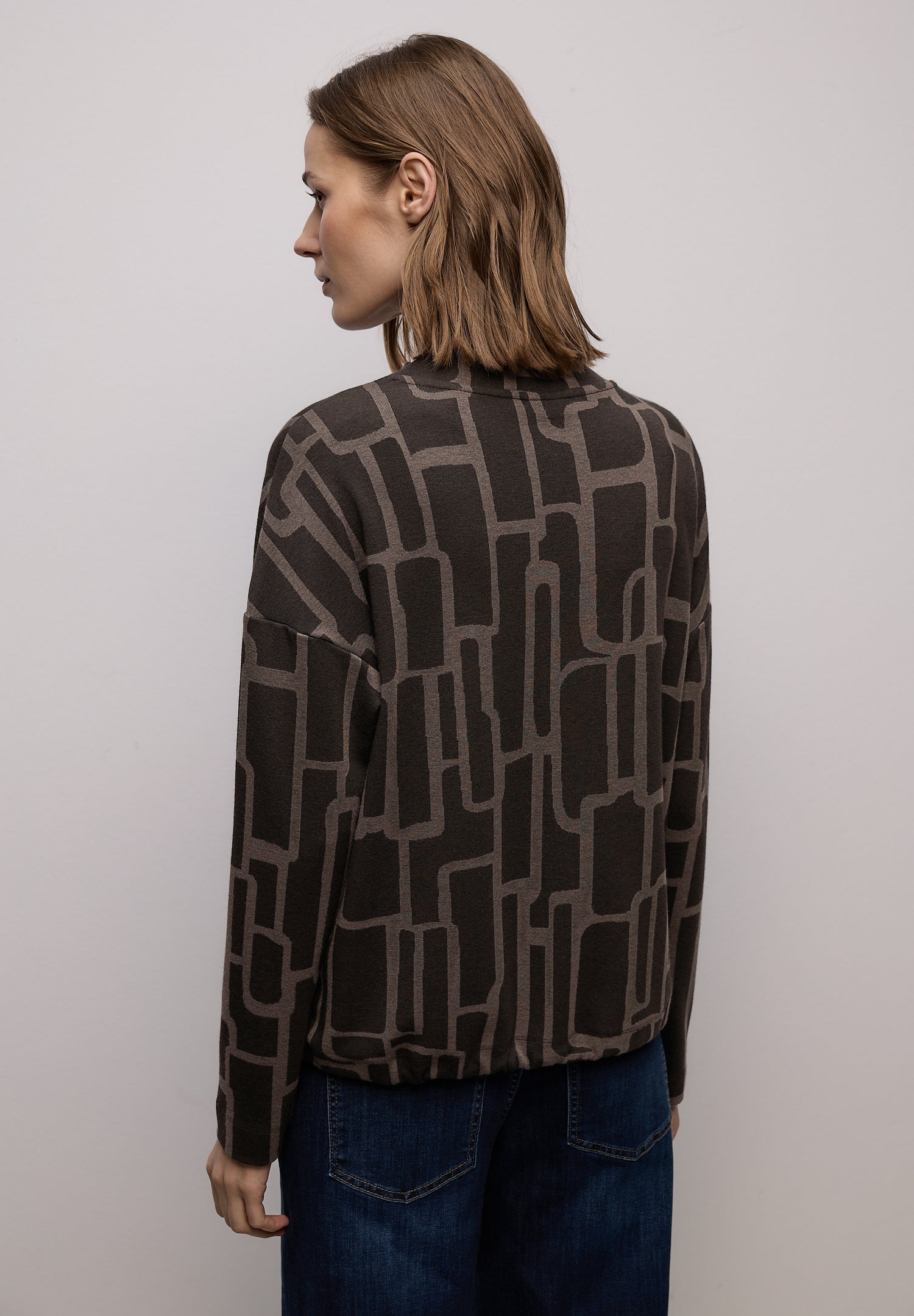Street One Damen Shirt Turtleneck Langarm Tunnelzug Allover-Print