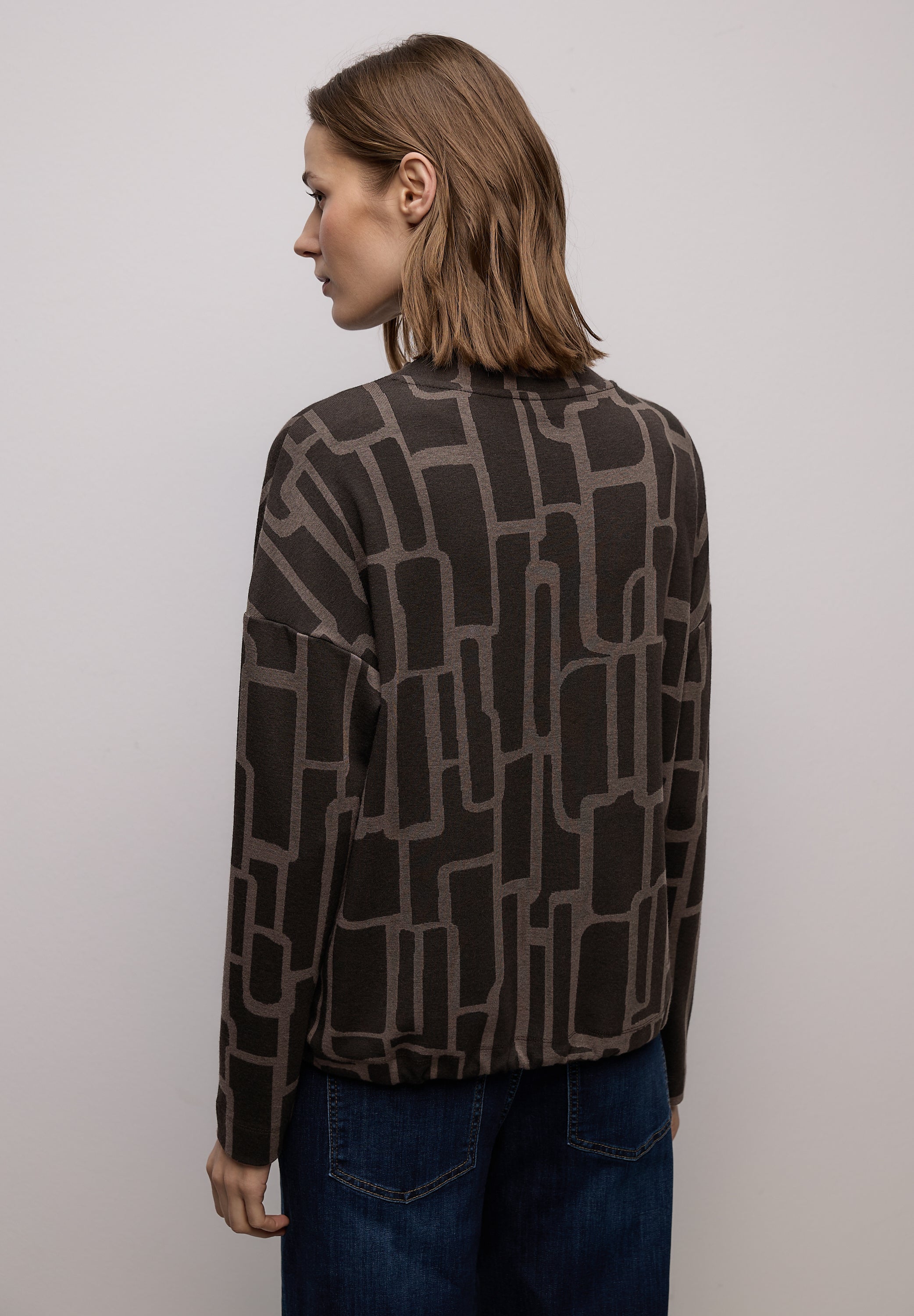 Street One Damen Shirt Turtleneck Langarm Tunnelzug Allover-Print