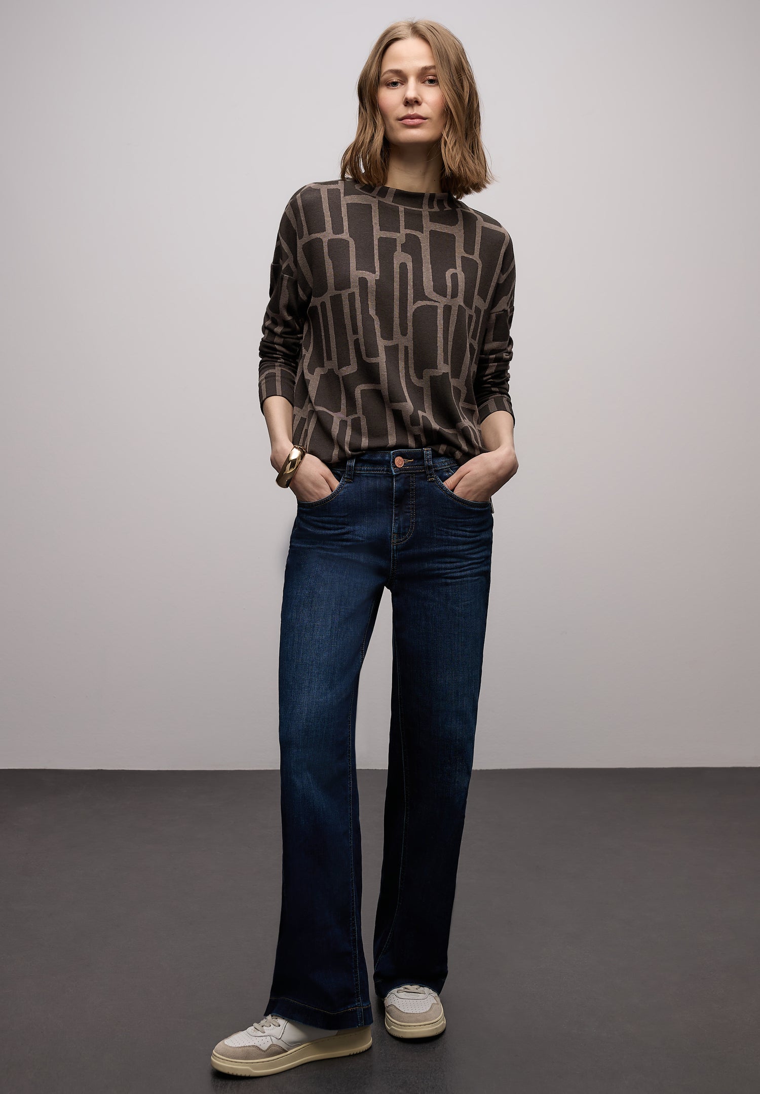 Street One Damen Shirt Turtleneck Langarm Tunnelzug Allover-Print