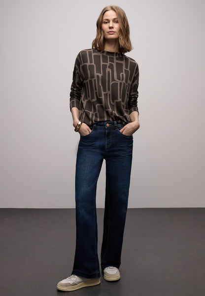 Street One Damen Shirt Turtleneck Langarm Tunnelzug Allover-Print