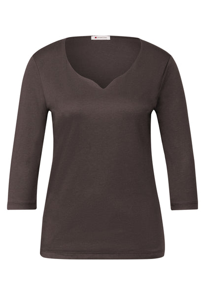 Street One Damen Jerseyshirt Herzausschnitt 3/4-Arm Casual