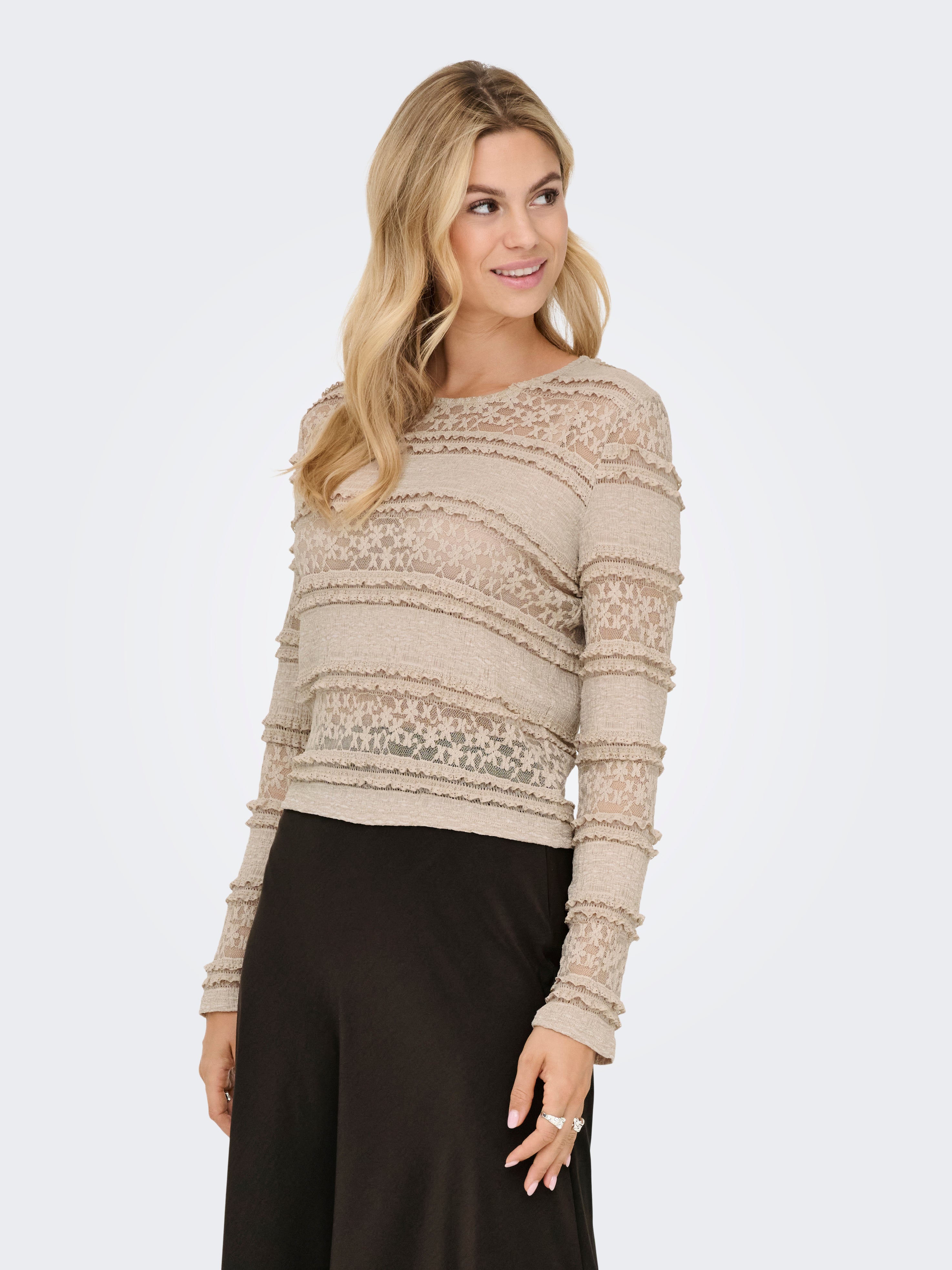 ONLY JdY JDY Damen Bluse Langarm Rundhals Normal geschnitten