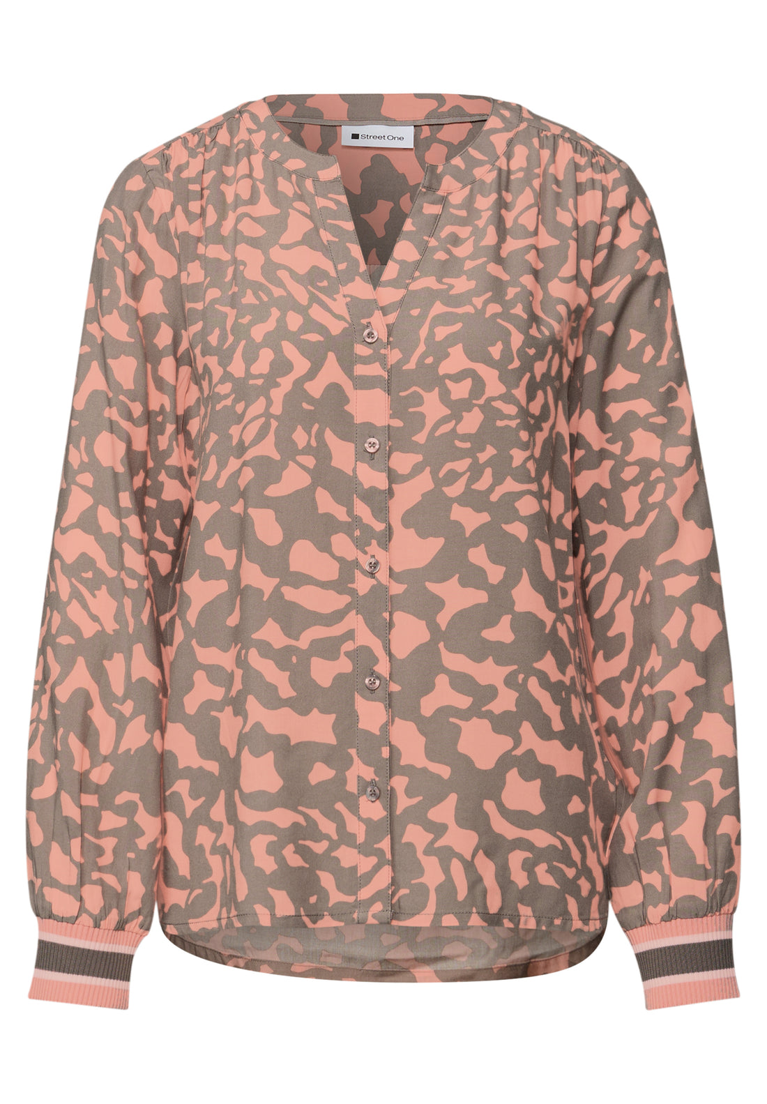 Street One Damen Bluse Split Neck Streifendetails Luftige Viskosequalität