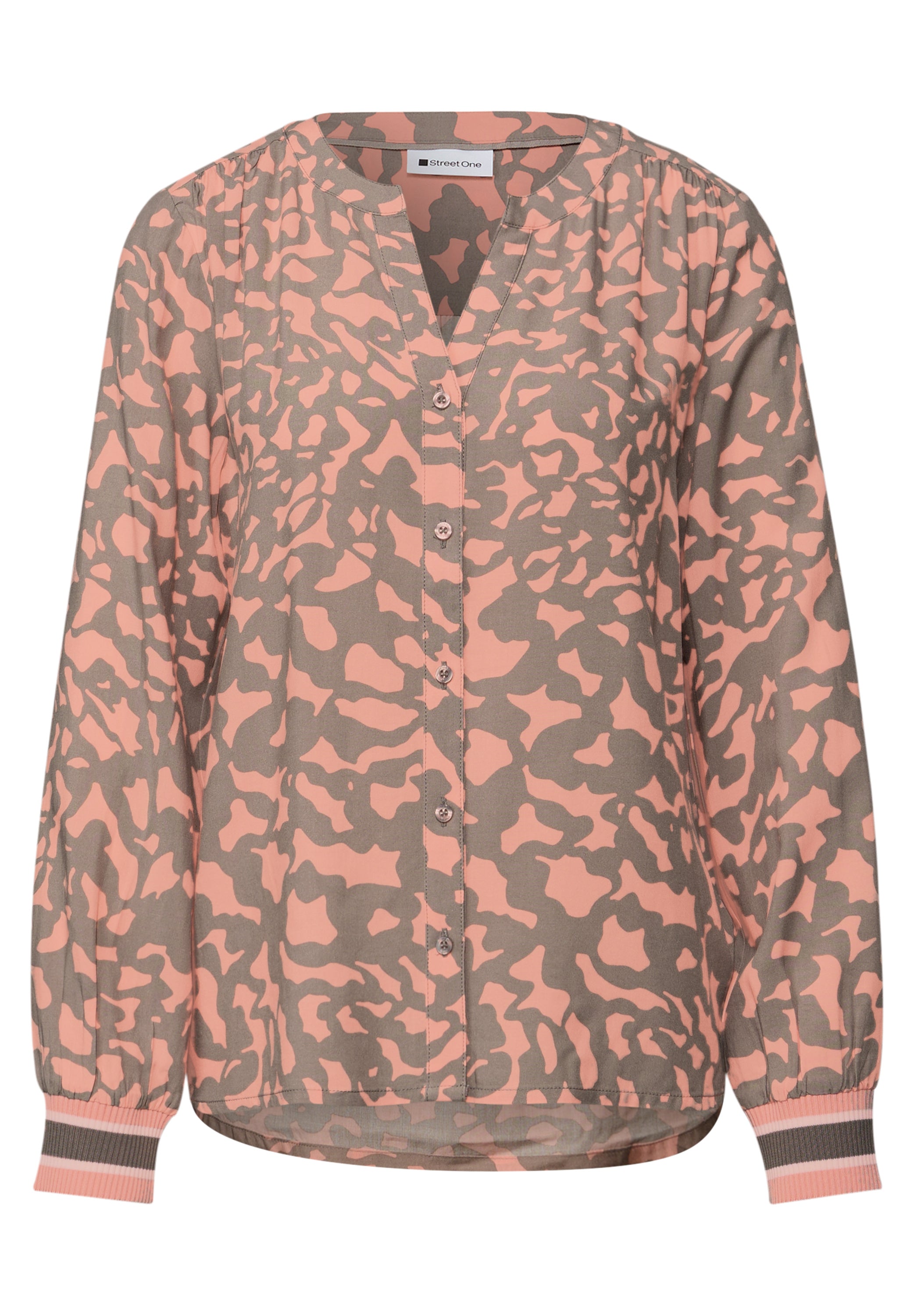 Street One Damen Bluse Split Neck Streifendetails Luftige Viskosequalität