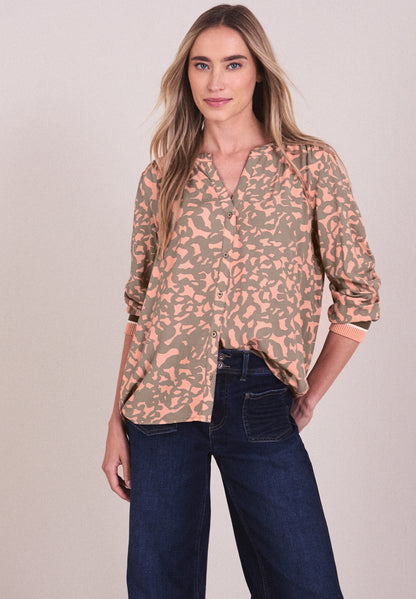 Street One Damen Bluse Split Neck Streifendetails Luftige Viskosequalität