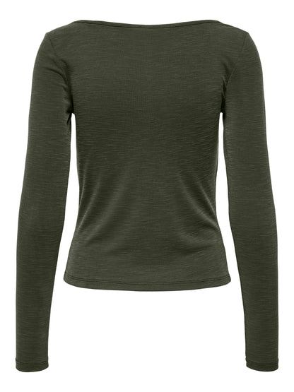 ONLY Plus Unisex Top Langarm V-Ausschnitt Knopf-Details Modal-Polyester